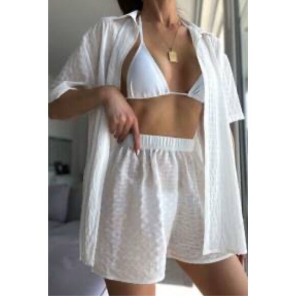 EUC White Sheer Textured 2-Piece Matching Set - Picture 1 of 8